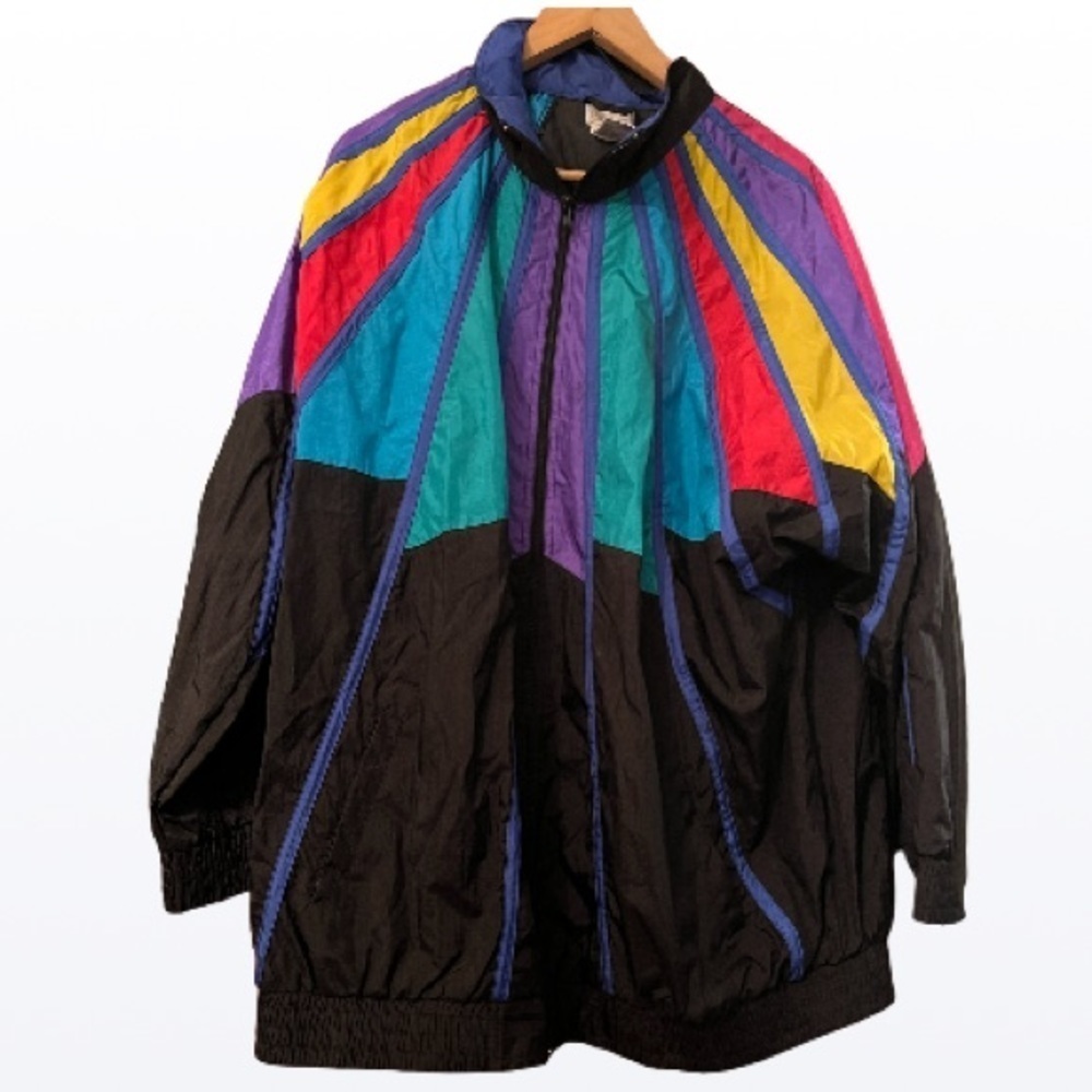 Vintage Roamans Deadstock Rainbow 80s 90s Windbreaker Sz L Track Jacket